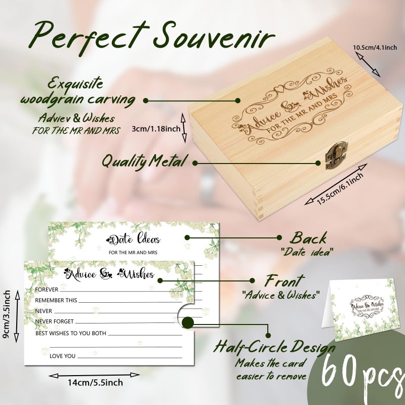 1DFAUL 60pcs Advice and Wishes for the Mr and Mrs  Wedding Advice Cards for Wedding Games  Bridal Shower Guest Book Advice Cards Box for Bride and Groom  Bridal Shower Decorations - Image 3